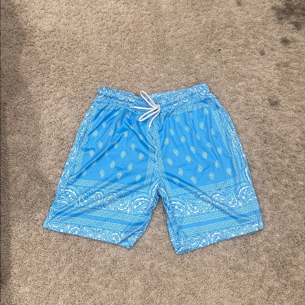 Blue Paisley Patterned Shorts